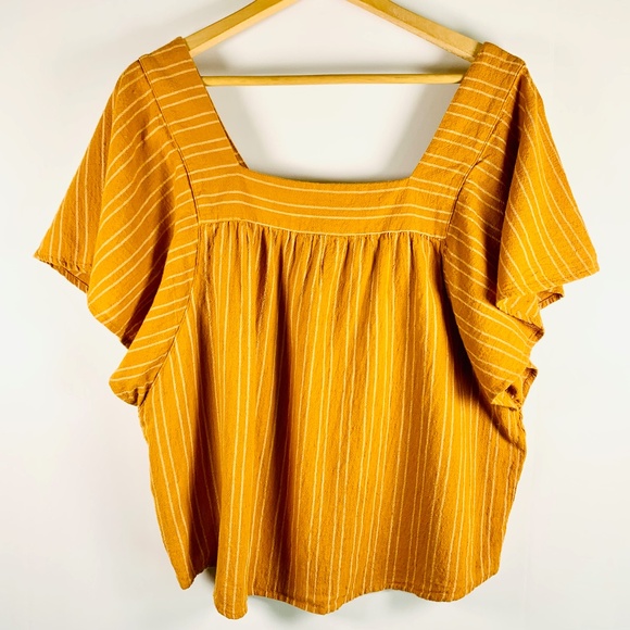 100% Cotton Sonoma boho gold/mustard/yellow striped butterfly sleeve relaxed top - Picture 1 of 11